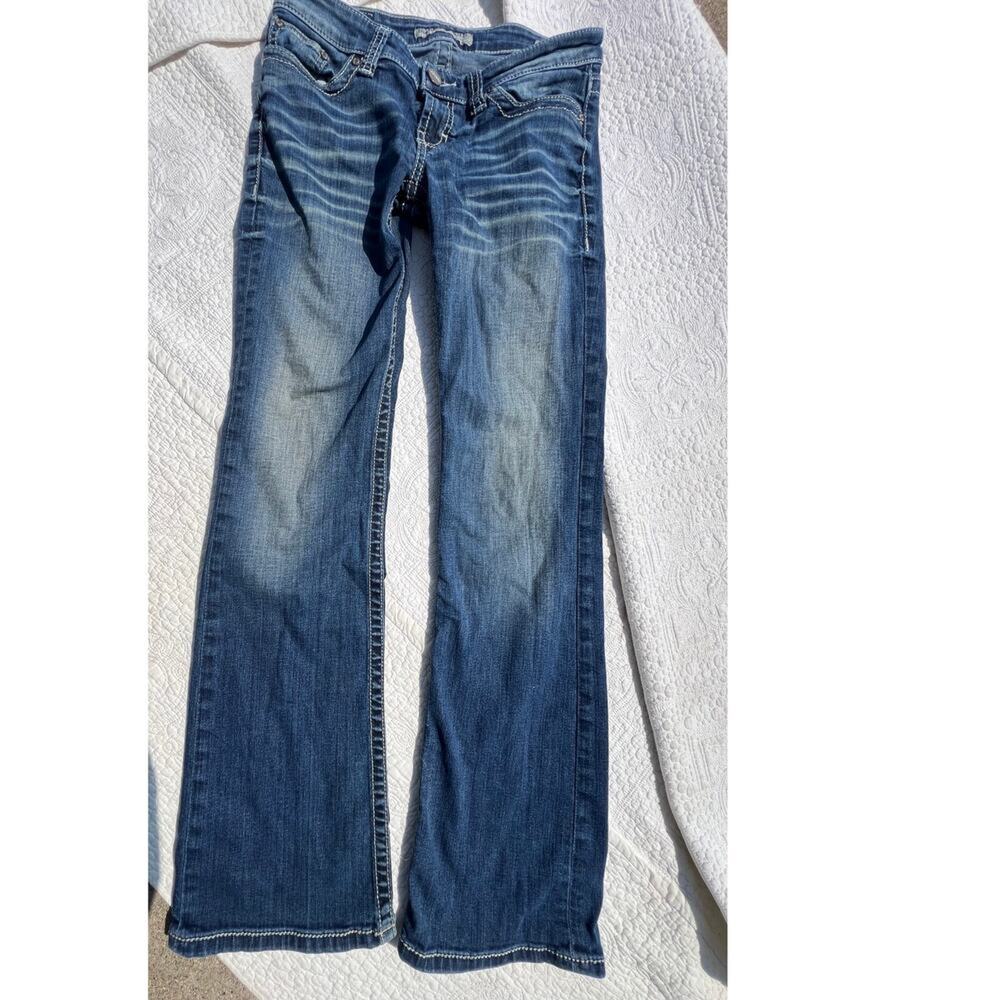 BKE Stella Bootcut stretch denim jeans, distressed pockets, women's 26R